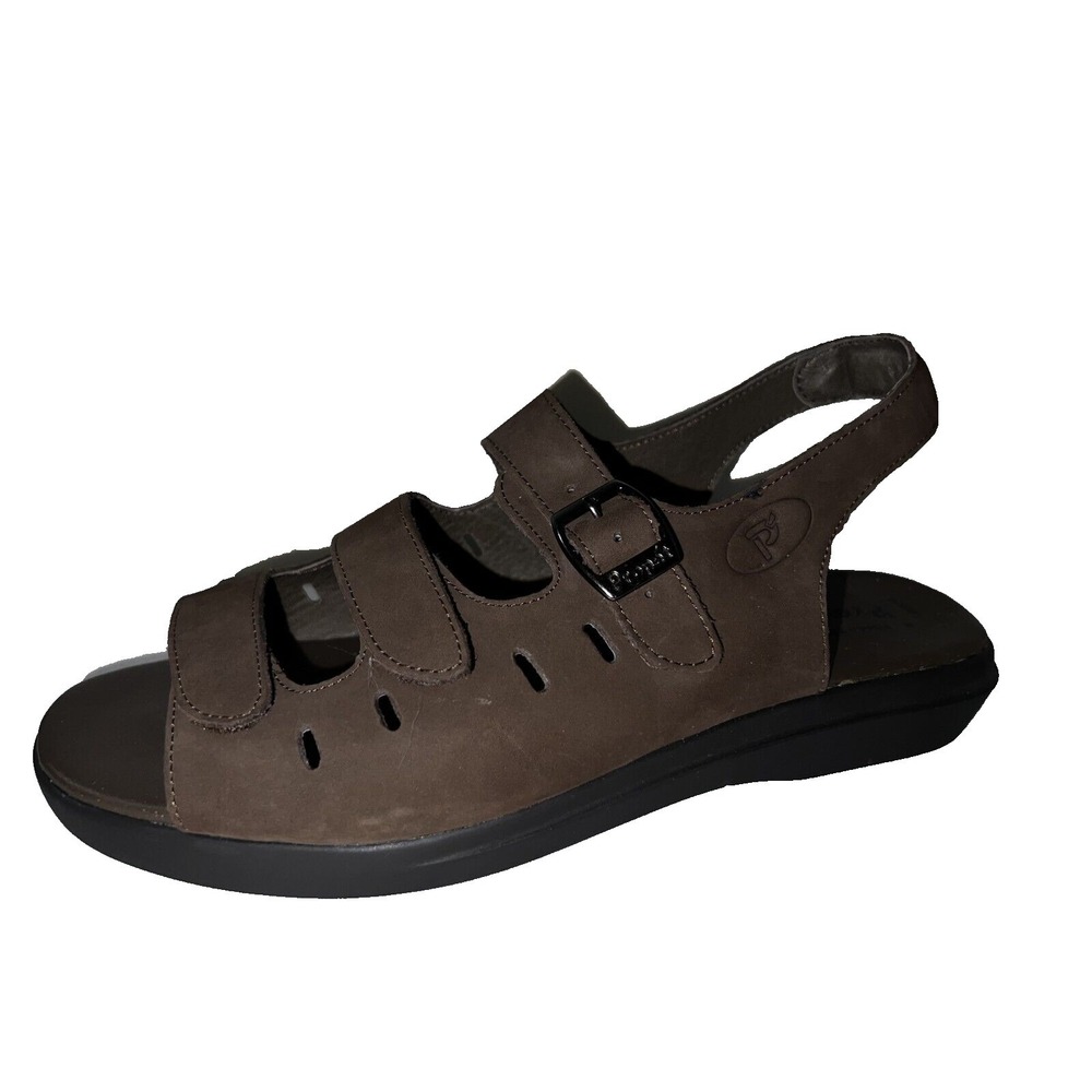 Propet Women Brown Leather Slingback Sandals 8 Wide Air Cell Cushion Comfort